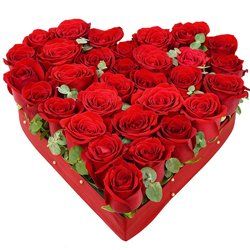 Divine Heart-shaped Arrangement of 24 Roses in Red