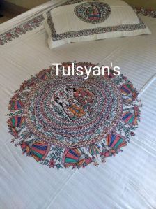 Madhubani painted Bed Spread.