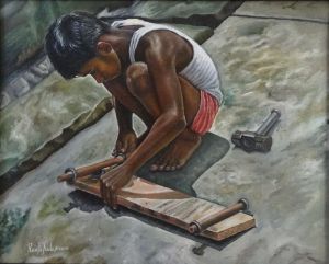 Boy Making Skateboard, Oil Paintings