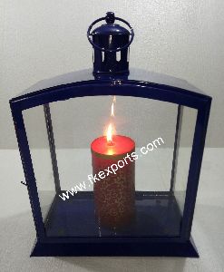 Blue Color Table Top Glass Lantern
