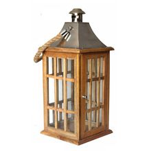 wood Glass Hanging Candle Lantern