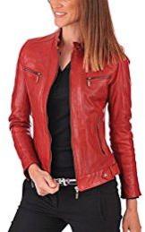 Womens Lambskin Red Leather Biker Jacket