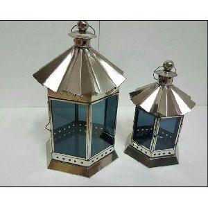 Colored glass metal lantern