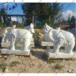 White sandstone standing baby elephant statue