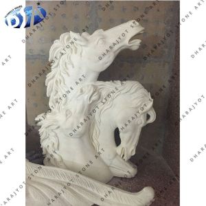 White Sandstone Three Horse Head Statue