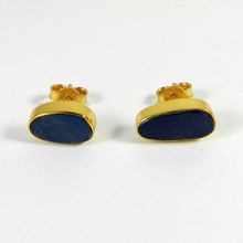 Opal doublet gemstone gold stud earring