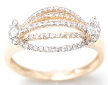 Two tone dome shaped pave set diamond gold ring