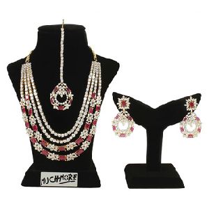 Ruby Gold Tone American Diamond Necklace
