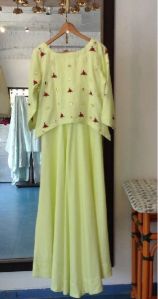 Pista Green Layered Gown