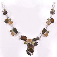 Ammolite And Multi Gemstone Solid Silver Necklace