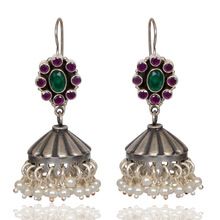 Pearl Stone Solid Silver Traditional Jhumka Earring