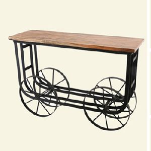 Iron Wooden Cart Console