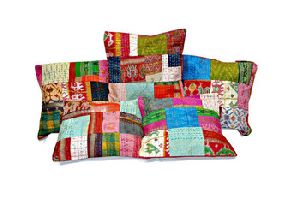 Silk Sari Kantha Decorative throw Pillow