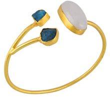 Rainbow Moonstone and Rough Apatite Gemstone Gold Plated Brass Cuff Bracelet