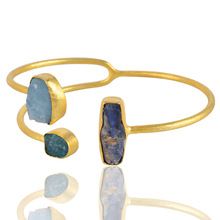 Rough Tanzanite and Rough Apatite Brass Cuff Bracelet