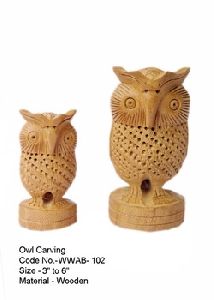 Wood Carved Jali Owl Flat