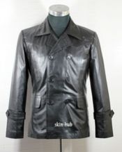 sheep nappa leather pea coat