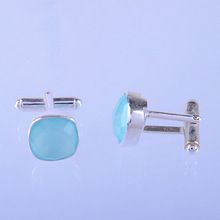 Men cufflinks blue chalcedony gemstone