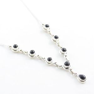 Silver Black Onyx Gemstone Necklace