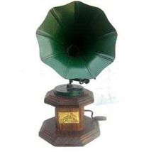 Small Decorative Desk Gramophone with Antique Brass Horn