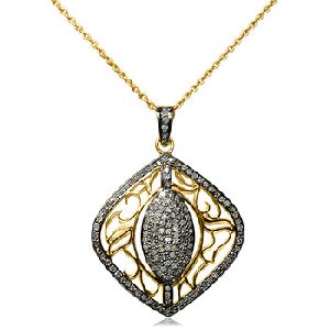 Micro Pave Diamond Gold Plated Silver Pendant Necklace