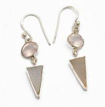 Triangle White Druzy Rose Quartz Silver Dangle Earrings