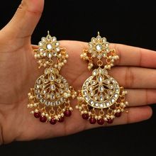 Wedding Collection Maroon Color Imitation Pearl Kundan Earring