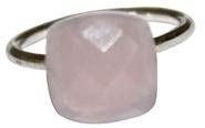 Sterling Silver Rose Quartz Gemstone Square Faceted Ring