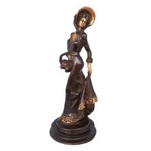 Sculpture Lady with basket metal brass