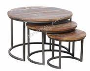 Iron Wood Round Stool Set