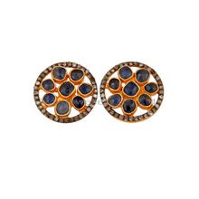Blue Sapphire Gemstone Pave Diamond Stud Earrings