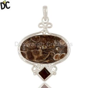 Turritella and Smoky Quartz Gemstone Pendant