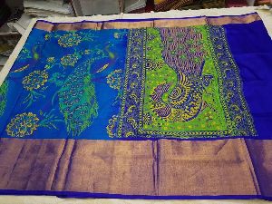 Uppada 8' inches Kaddi Border Print Sarees