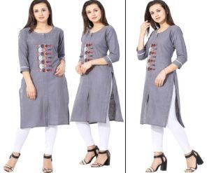 Rayon Grey Embrderied Kurtis