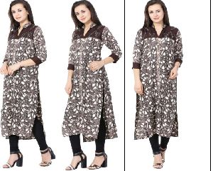 Rayon Grey & White Embrderied Kurtis