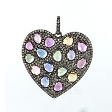 Multi-Gemstone Diamond Heart Shape Pendant