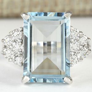 Silver Aquamarine Gemstone Wedding Bridal Ring