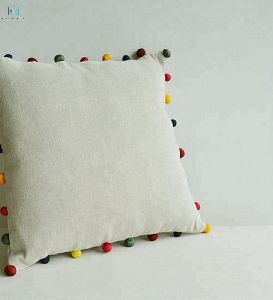 Pom Poms Cotton Linen Decor Pillow