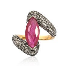 Pave Diamond Ruby Marquise Gemstone Ring