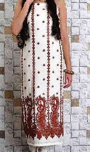 White Kashmiri Embroidered Unstitched Suit Fabric