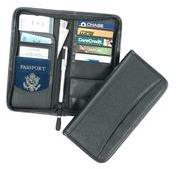 Zip closure leather travel wallet