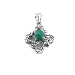 Cubic Zircon and Emerald Silver Pendant