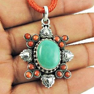 925 Silver Jewellery Beautiful Coral, Turquoise Gemstone Pendant Proveedor