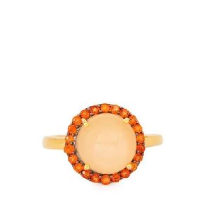 Peach Moonstone with Padparadscha Silver Ring