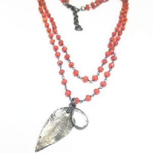 Carnelian Gemstone Faceted Bead Chain 18 Inch Necklace with Charms
