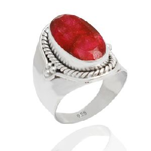 Ruby Oval Silver Gemstone Rings