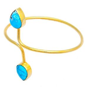 Turquoise Gemstone Gold Plated Sterling Silver Adjustable Bangle/Bracelet