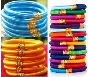 10 Solid Color Silk Thread Wrap Bangles Bracelet