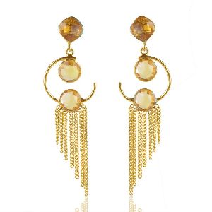 Citrine Color Stone Gold Plated Silver Earring