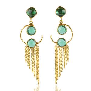 Green Stone Gold Plated Silver Earring